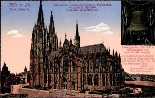 Ak Köln am Rhein, Dom Südseite, Kaiserglocke, Gedicht