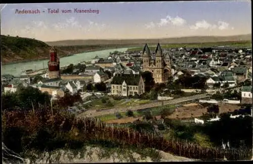 Ak Andernach am Rhein, Totalansicht vom Kranenberg aus