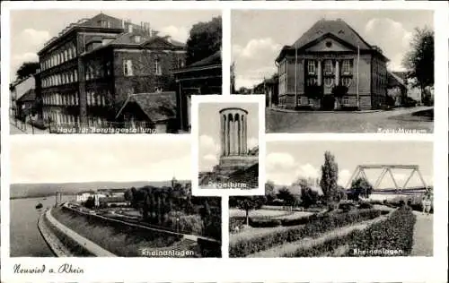Ak Neuwied am Rhein, Haus für Berufsgestaltung, Kreis-Museum, Rheinanlagen, Pegelturm