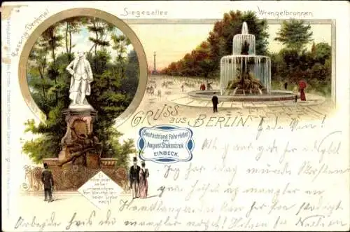 Litho Berlin Tiergarten, Wrangelbrunnen, Denkmal, Siegesallee