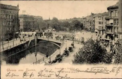 Ak Berlin Tiergarten, Potsdamer Brücke, Straßenbahnen, Kutschen