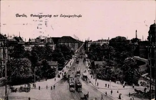 Ak Berlin Tiergarten, Potsdamer Platz mit Leipzigerstraße