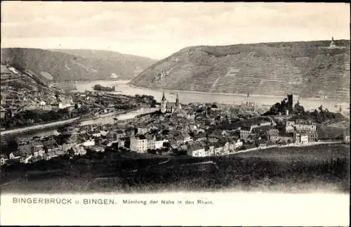 Ak Bingerbrück Bingen am Rhein, Gesamtansicht, Mündung der Nahe in den Rhein