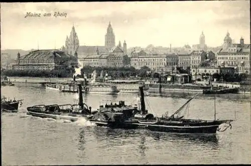 Ak Mainz in Rheinland Pfalz, Rheinpromenade, Rheindampfer