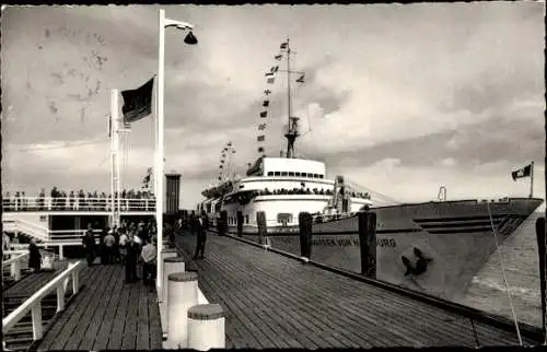 Ak Nordseebad Cuxhaven, Anlegebrücke, Alte Liebe, Schiff Wappen von Hamburg