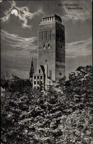 Mondschein Ak Delmenhorst in Oldenburg, Wasserturm