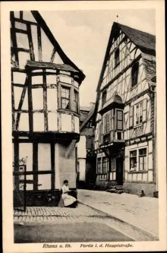 Ak Rhens am Rhein, Hauptstraße, Fachwerkhäuser