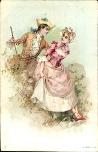 Litho Liebespaar im Garten, Spaziergang