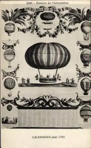 Ak History of Aerostation, Kalender für 1785