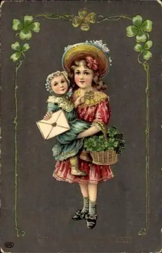 Ak Glückwunsch Neujahr, Kinder, Geschwister, Glücksklee