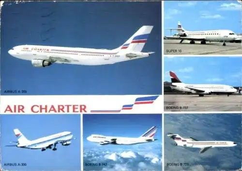 Ak Französische Passagierflugzeuge, Air Charter, Air France, Airbus A 300, Boeing 737, Super 10