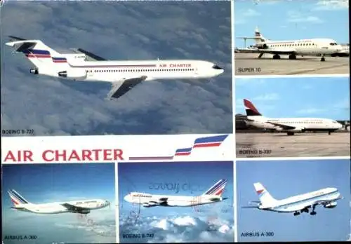 Ak Französische Passagierflugzeuge, Air Charter, Air France, Airbus A 300, Boeing 737, Super 10