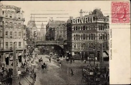 Ak London City, Ludgate Circus, Bovril Reklame