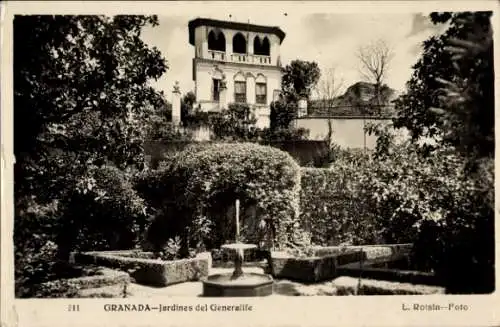 Ak Granada Andalusien Spanien, Generalife-Gärten