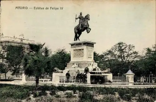 Ak Madrid Spanien, Statue von Philipp IV