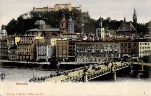 Ak Salzburg in Österreich, Brücke, Häuser