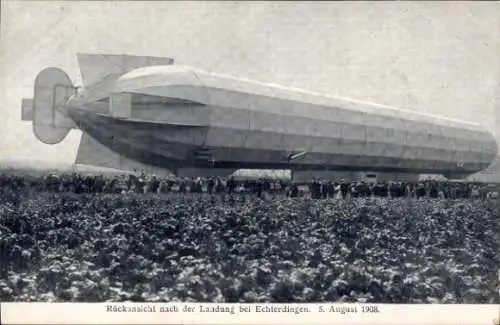 Ak Luftschiff, Zeppelin, Nach der Landung, Echterdingen, 1908