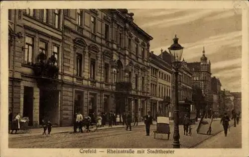 Ak Krefeld am Niederrhein, Rheinstraße mit Stadttheater