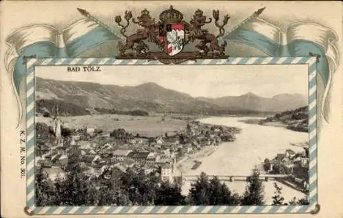 Präge Wappen Passepartout Ak Bad Tölz in Oberbayern, Gesamtansicht