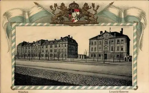 Präge Wappen Passepartout Ak München, Leopold-Kaserne