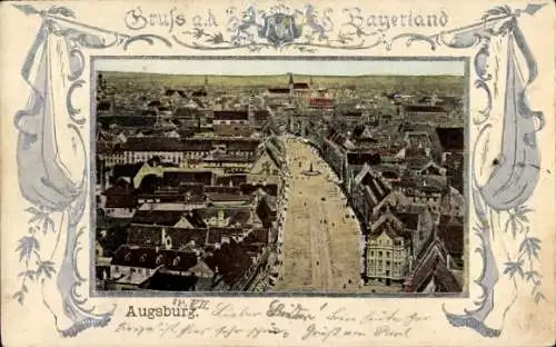 Präge Wappen Passepartout Ak Augsburg in Schwaben, Stadtpanorama