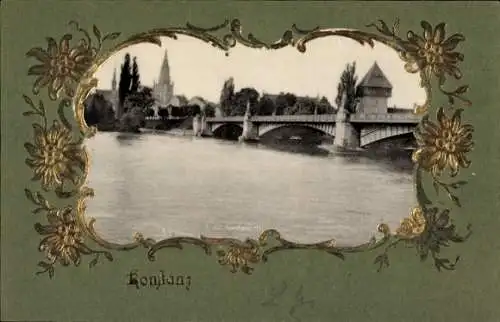 Präge Passepartout Ak Konstanz am Bodensee, Rheinbrücke