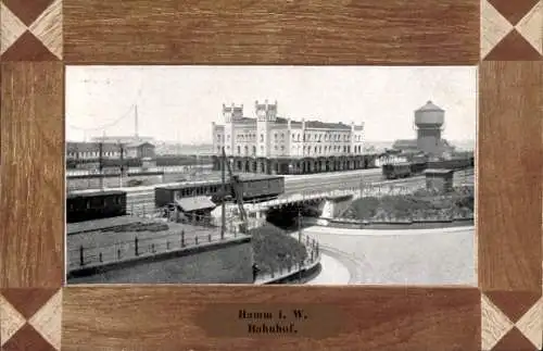 Passepartout Ak Hamm in Westfalen, Bahnhof, Wasserturm