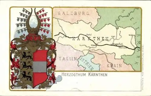 Wappen Landkarten Ak Herzogtum Kärnten