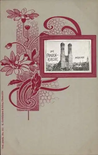 Jugendstil Passepartout Ak München, Frauenkirche