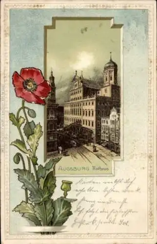 Präge Passepartout Litho Augsburg in Schwaben, Rathaus