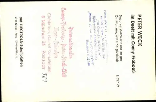 Ak Sänger Peter Weck, Electrola Schallplatten, Autogramm