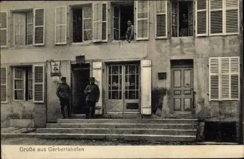 Ak Gerbertshofen Gerbécourt Lothringen Moselle, Wohnhaus, Deutsche Soldaten