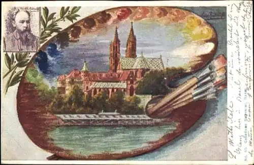 Künstler Litho Basel Bâle Stadt Schweiz, Kathedrale, Farbpalette