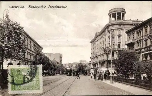 Ak Warszawa Warschau Polen, Krakowskie Przedmiescie, Straßenansicht, Straßenbahn