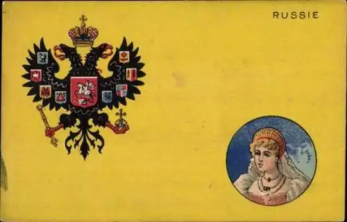 Wappen Litho Russland, Russie, Zarin, Adler, Alexandra Fjodorowna