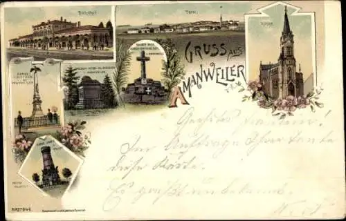 Litho Amanvillers Amanweiler Moselle, Bahnhof, Kirche, Denkmäler