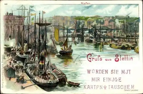 Litho Szczecin Stettin Pommern, Hafen