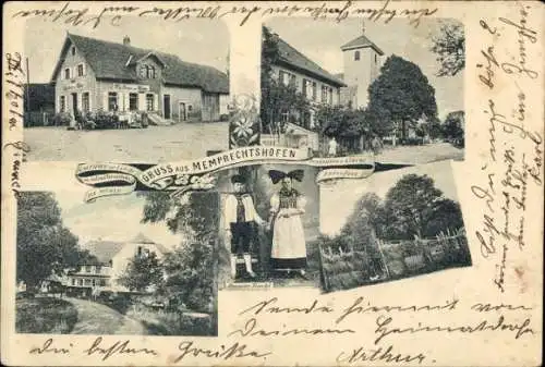 Ak Memprechtshofen Rheinau in Baden, Tracht, Gasthaus, Kirche