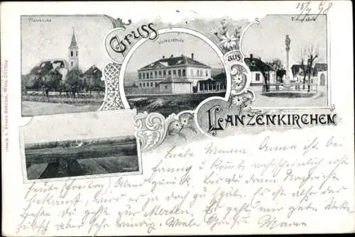 Ak Lanzenkirchen in Niederösterreich, Volksschule, Pfarrkirche