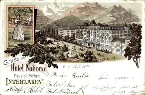 Litho Interlaken Kt. Bern Schweiz, Hotel National, Pension Wyder