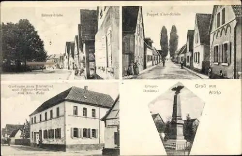 Ak Altrippe Altrip Lothringen Moselle, Römerstraße, Kriegerdenkmal, Gasthaus zum Rheintal, Friseur