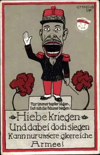 Künstler Ak Münch, Hiebe kriegen und dabei doch siegen, Propaganda Kaiserreich