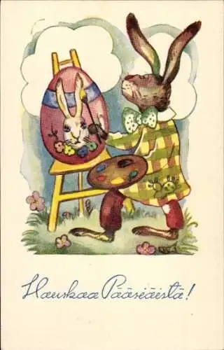 Ak Glückwunsch Ostern, Vermenschlichter Osterhase, Osterei, Maler