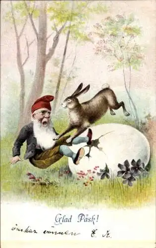 Litho Glückwunsch Ostern, Osterhase, Osterei, Zwerg