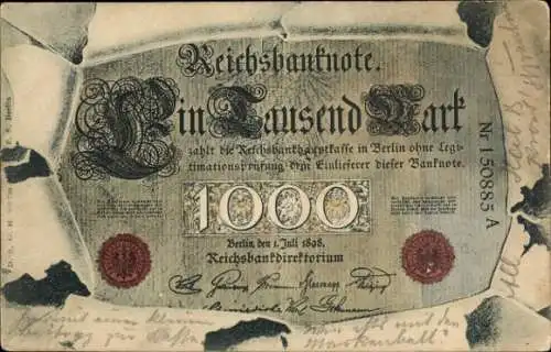 Ak Geldschein, Reichsbanknote, Tausend Mark