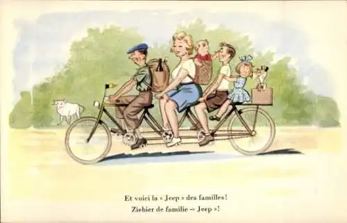 Ak Familie auf einem Fahrrad, Tandem