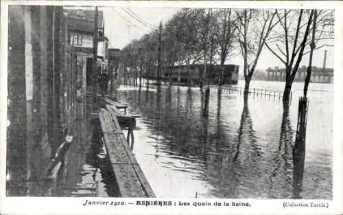 Ak Asnières-sur-Seine Hauts-de-Seine, Überschwemmungen 1910, Ufer der Seine