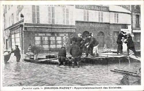 Ak Maisons Alfort Val de Marne, Crue Janvier 1910, Approvisionnement des Sinistrés, Hôtel d'Alfort