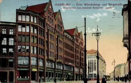 Ak Hamburg, Ecke Mönckebergstraße und Bergstraße, Domhof mit Restaurant Jalant