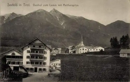 Ak Seefeld in Tirol, Gasthof zum Lamm mit Reitherspitze